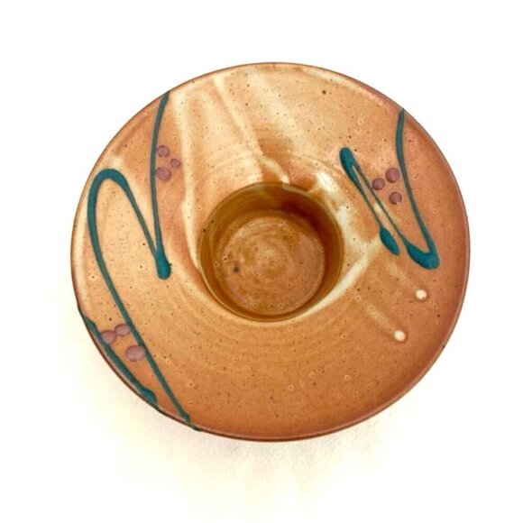 Vtg Robin Cage Ikebana Pottery Round Planter Vase w/ Metal Frog Flower Holder - Picture 5 of 9